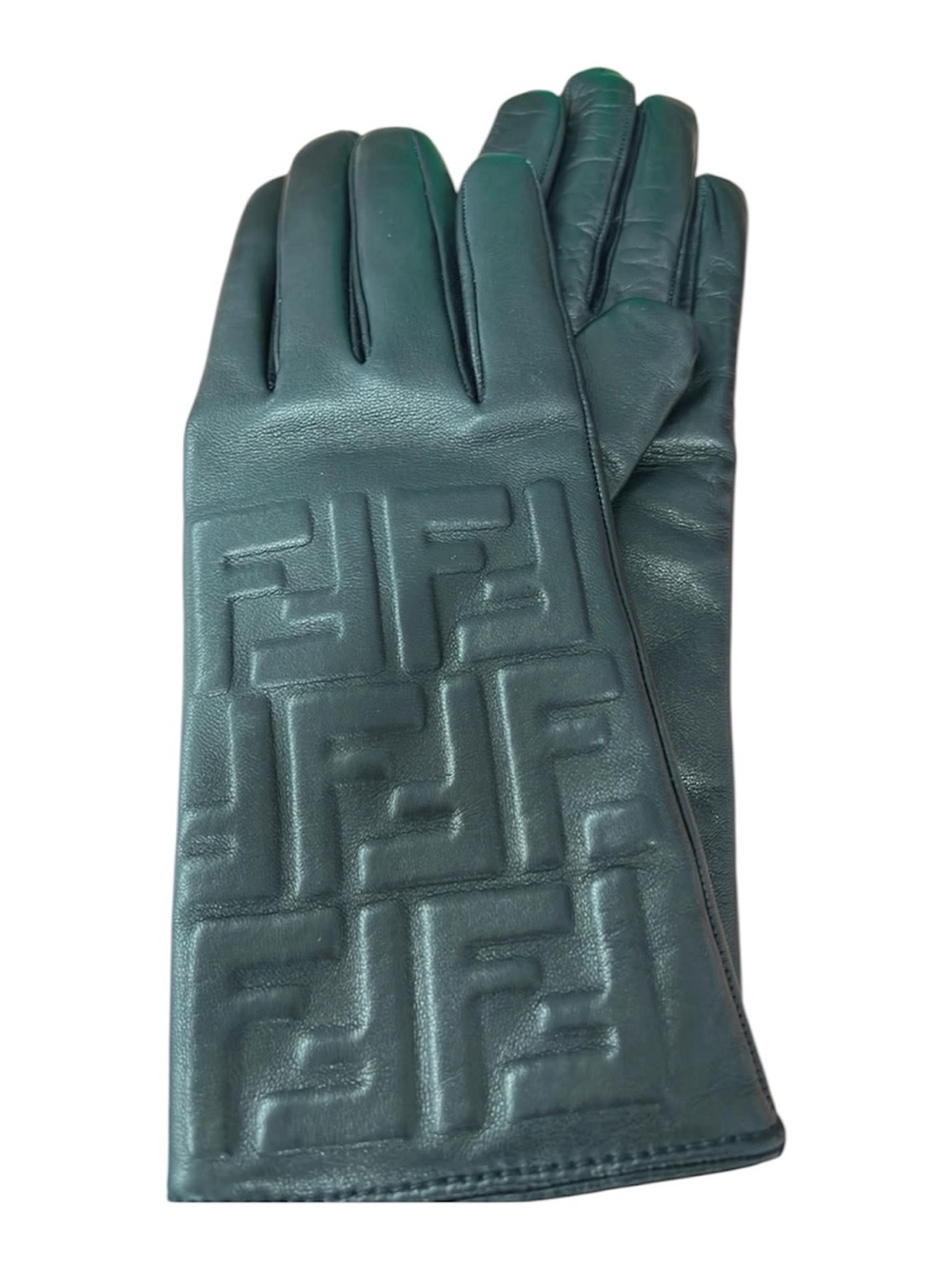Fendi black leather Zucca gloves